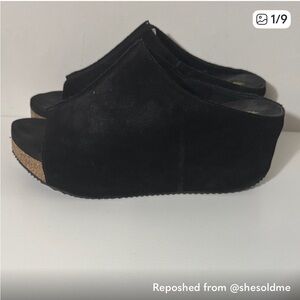 Black Suede Wedge Slide - Women's Platform Mule